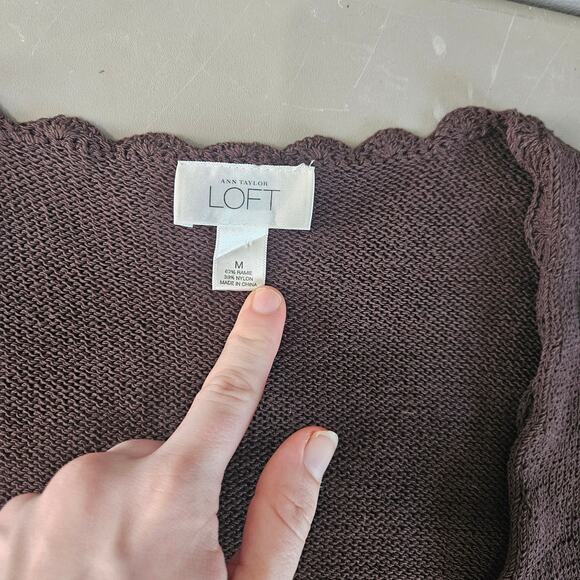 Y2K Ann Taylor Loft Brown Crochet Knit Cardigan Sweater Boho Cottagecore M - Picture 6 of 7